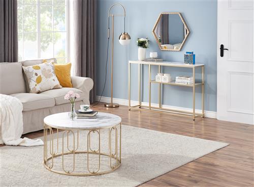 Side Table Gold - Buy Coffee, Console & End Tables Living Room Furniture - Natural While Marble Tops Champagne Power Coated