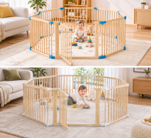 Adjustable Shapes & Custom Colors for wooden baby playpen— A Safe and Comfortable Space for Every Baby to Play and Explore.
