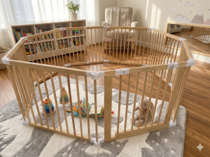 Natual pine wood baby playpen clean appearance can fit